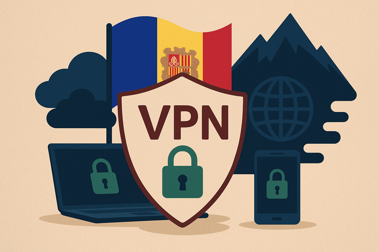 Best VPN for Andorra – 2025 Secure Internet Access Guide Best VPN for Andorra – Shield icon with secure devices and Andorran flag